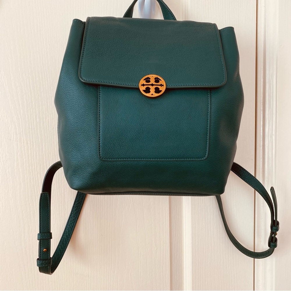 Tory Burch Chelsea Emerald Green Pebble Leather Backpack